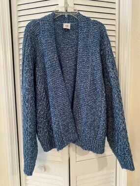 Cabi Astral Sweater Size M Celestial Blue Open Front Cableknit Cardigan Fall